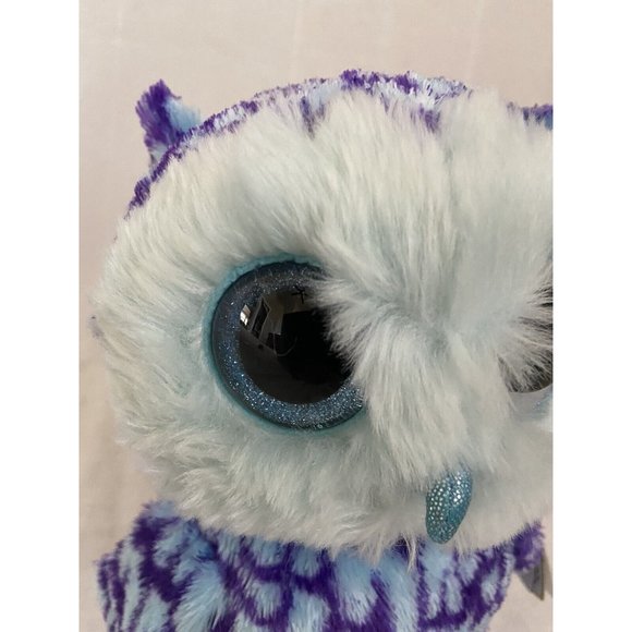 TY Beanie Boo Oscar OWL 8” Plush Blue Purple  Blue Glitter Eyes Stuffed Animal - Picture 2 of 10